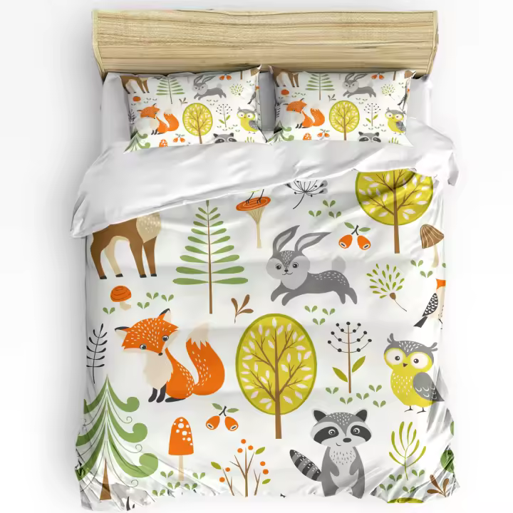 Edredón de 3 piezas para el hogar, funda de almohada con dibujos de animales, León, elefante, jirafa, sin sábana - 1