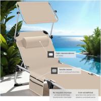 Tumbona Jardín Exterior de Aluminio, Tumbona Plegable con Reposacabezas, Parasol y Bolsillo Lateral, Tumbona Playa Reclinable en 6 Posiciones, Tumbona Piscina Resistente a Intemperie - Gris - details 20