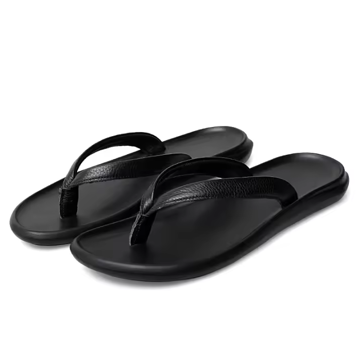 Chanclas de cuero genuino de lujo para hombre, zapatillas planas de alta calidad, talla minimalista 38-44, verano, envío directo - 1