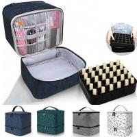 Organizador de esmalte de uñas de cuero PU, rombo a cuadros, Kit de uñas de doble capa, estuche de transporte, gran capacidad, sostiene 30 botellas - details 3