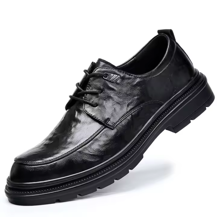Nuevos zapatos casuales de cuero con realce negro - 1