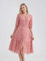 Marwin-Vestido de algodón con agujeros para mujer, Vestido informal de cintura alta con volantes y cuello en V, con volantes - details 3