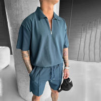 2025 verano de los hombres de Europa y Estados Unidos nuevo polo con cremallera casual de manga corta pantalones cortos de cordón traje de los hombres - details 2