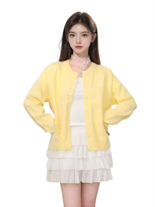 Cárdigan de punto de manga larga para mujer, suéter corto, chaqueta para otoño e invierno, novedad de 2025 - 1