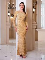 Traje elástico de vida nocturna, lentejuelas, manga larga, Bodycon, rojo, dorado, verde, fiesta - details 5