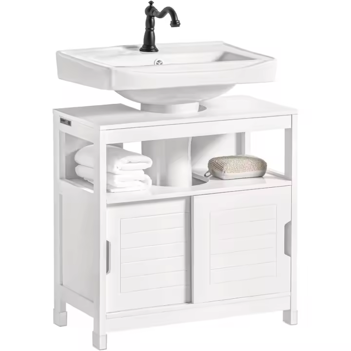 para Debajo l Lavabo Suelo 1 Estante y 2 Puertas Correras Blanco 60 x 30 x 60 cm FRG128IIW ES - 1