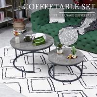 2 mesas de café redondas de mármol gris oscuro con estructura de metal negro, mesa auxiliar redonda para salón - details 6
