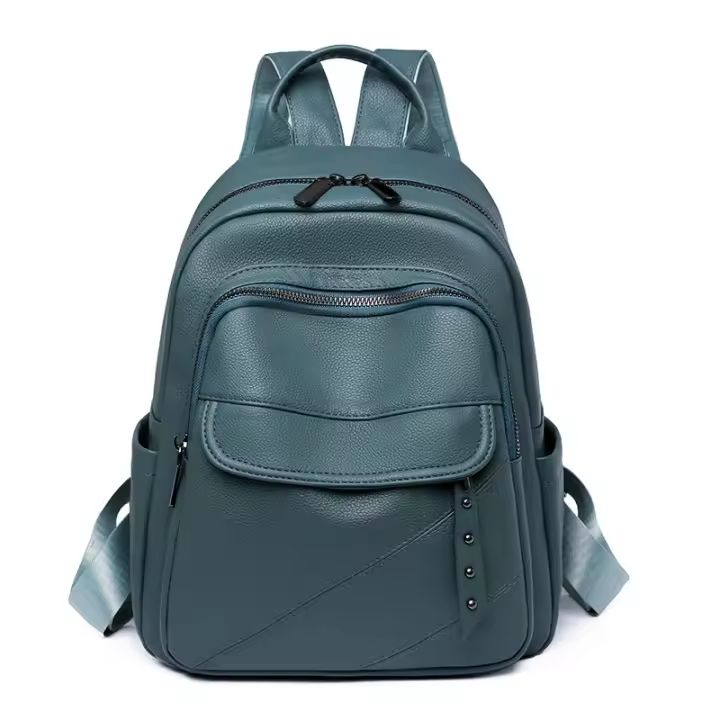 Nueva mochila de color sólido, bolso escolar simple de PU para estudiantes, bolso de gran capacidad - 1