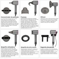 Secador de Pelo Profesional iónico Super Hair Dryer, Diseño Innovador de Ultima generación Sin Aspas, Peso y Tamaño Reducidos, Con Seis Accesorios, incluye soporte de pared, Boquilla Alisadora, Flyaway, Difusor, Boquilla aire suave, Boquilla suave, ALUMAR - details 3