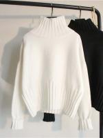 Women turtleneck autumn winter long sleeve thick jumpers solid warm sweater - details 3