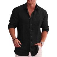 Camisa de Manga Larga de Algodón y Lino para Hombre Estilo Informal, Color Sólido, Talla Grande, Ventas de Otoño - details 2