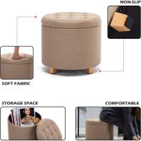 almacenamiento de lino acolchada redonda de 45 cm, taburete puf con almacenamiento (beige) - details 3