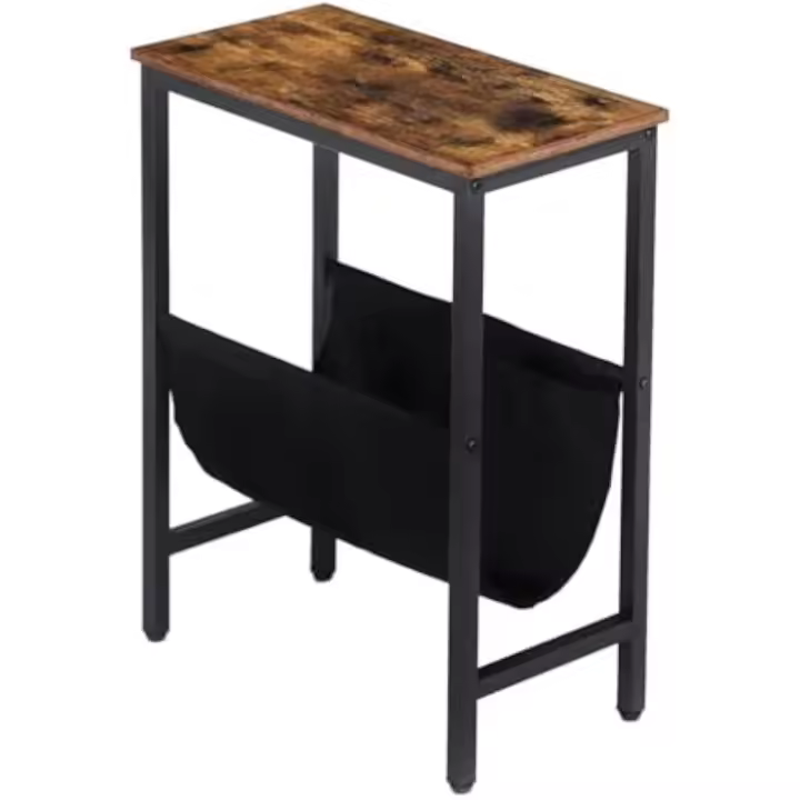 Mesa Auxiliar, Mesa de Café Pequeña con Espacio de Almacenamiento, Mesita de Noche para Espacios Pequeños, Fácil Montaje, Estructura Metálica, Estilo Industrial, Marrón Vintage - 1