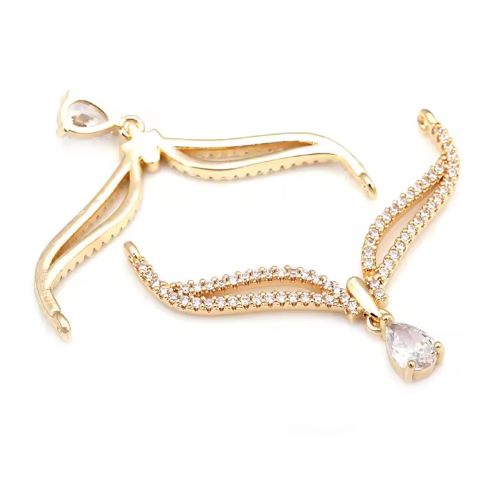 4 Uds. De latón y circonita de Color dorado de 18K, 2 agujeros con ala de gota, colgantes de conexión, collar para hacer joyería Diy de alta calidad - 1