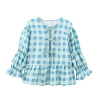 TRAFZA-blusa holgada de manga abombada con cuello redondo para mujer, Top corto, moda urbana, 2024 - details 1