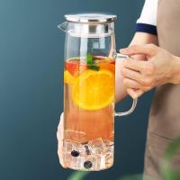 jarra agua con tapa extraíble 1.5L, botellas de vidrio transparente para bebidas frías y calientes, fáciles de limpiar para té, - details 2