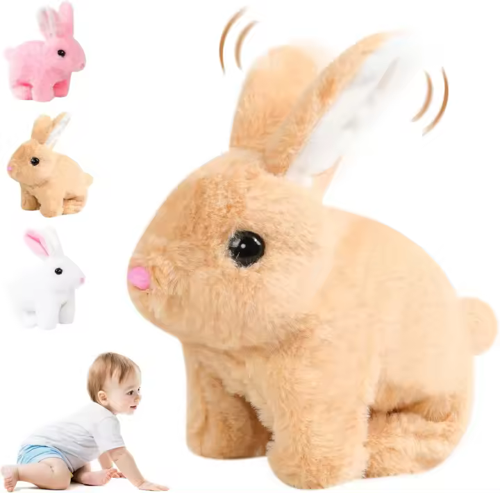 Bunny - Mi conejito de juguete realista, conejito de peluche interactivo de Pascua, conejito realista que puede caminar y hablar, con movimientos realistas, saltos, contracciones y orejas, hecho a mano, regalo de Pascua (marrón) - 1