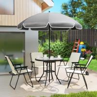 Conjunto de Mesa y Sillas de Jardín al Aire Libre de 6 Piezas Muebles de Jardín con 4 Sillas Plegables Mesa de Vidrio y Parasol para Patio Terraza Gris - details 17