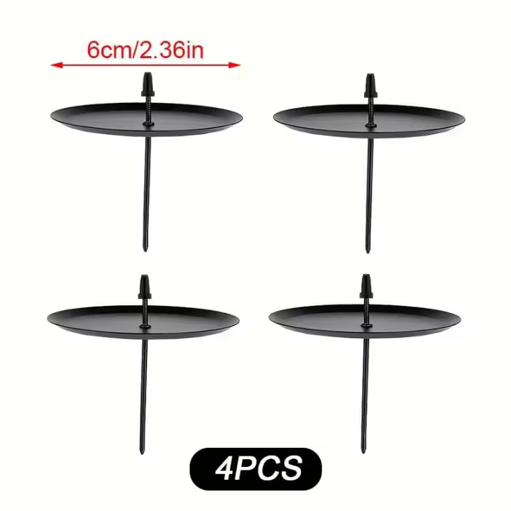 4 Uds corona 8 cm soporte de Metal de Adviento plato de vela de Navidad con decoración de mesa negra con punta - 1
