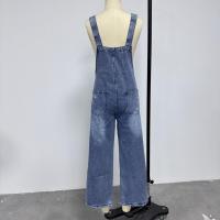 Moda desgastada suelta de pierna ancha cómoda correa casual Denim Overalls para mujer - details 3