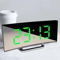 Reloj Digital LED con espejo de pantalla curvada, despertador Digital creativo con pantalla grande, carga USB, alimentado por mesita de noche - details 2