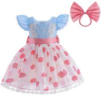 Vestido de princesa rosa para niñas, ropa de verano con mangas volantes y lentejuelas, disfraces de Carnaval de Halloween para niños - details 1