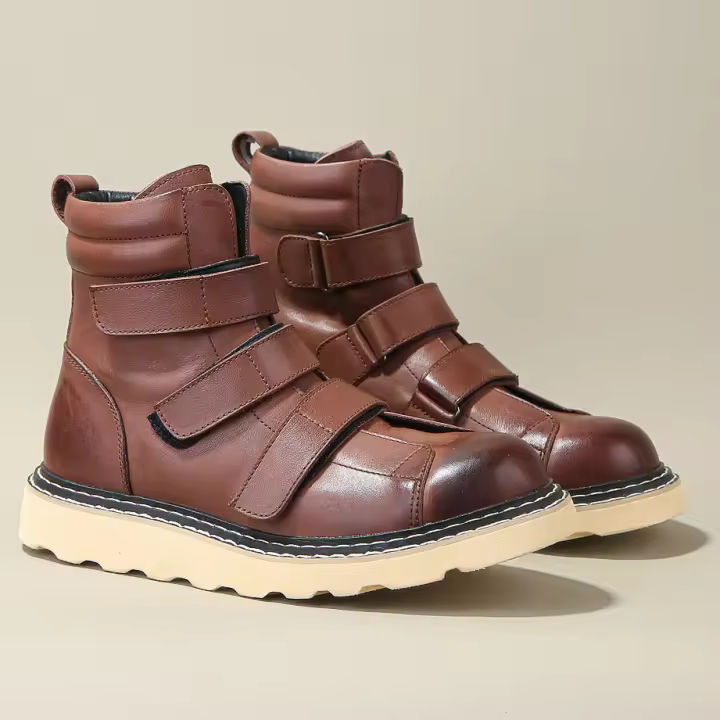 Botas versátiles de herramientas retro de moda de piel de vaca de primera capa de media banda de estilo británico - 1