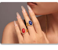 Anillo ovalado de Maple inoxidable with Piedra Roja Azul, Anillo impermeable Chapado en oro para Mujer decorado with Joyas de lujo - details 5