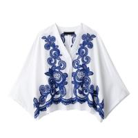 BUNO-2025 otoño nueva ropa de mujer estilo europeo y americano camisa casual con bordado en contraste conjunto de media falda - details 3