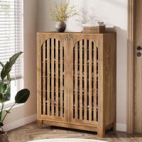 6 niveles con puertas de láminas, 24 pares de zapateros de granja con estantes ajustables, estante organizador de madera para entrada, pasillo, salón (marrón) - details 6