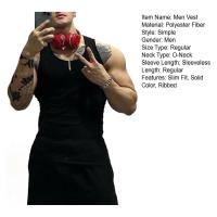 Chaleco para hombre de tela acanalada con cuello redondo, camisetas sin mangas ajustadas de color sólido, chaleco transpirable, ropa deportiva de calle para Fitness - details 10
