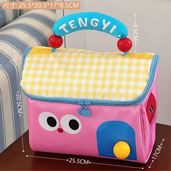 Bolsa de maquillaje de mano de nailon, bolsa de almacenamiento para cuidado de la piel de gran capacidad con dibujos animados, lonchera aislante impermeable multifuncional para exteriores - 1