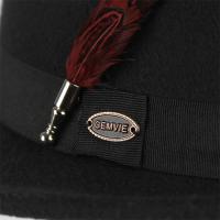 Vintage Black Felt Jazz Hats for Men Women Short Brim Gentleman Soft Trilby Fedora Hat with Feather - details 7