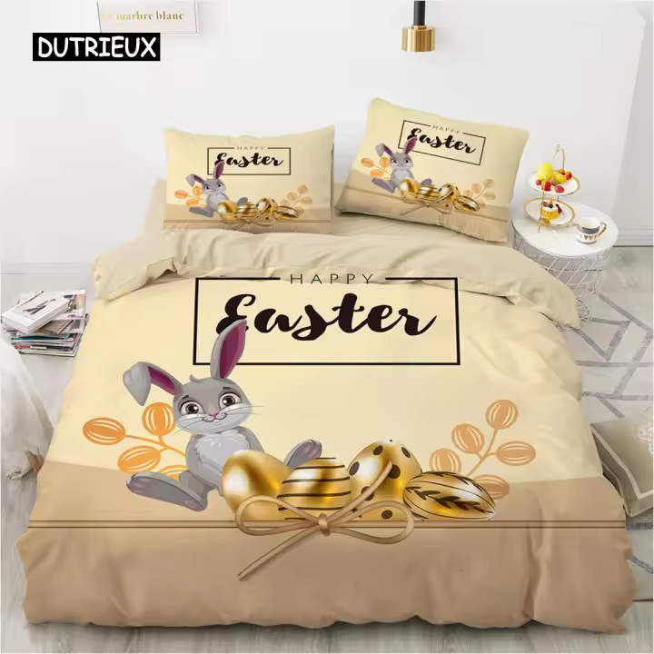 Juego de Fundas de Almohada de Pascua de Conejo Lindo Estilo de Dibujos Animados Tema de Pascua - 1