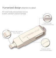 Disco de Memoria USB WANSENDA de Metal 256GB 128GB 64GB 3.0 para iPhone 14 Pro/13/12/11/XR. Pen Drive OTG con Interfaz Hardware Lightning Diseño de Rotación - details 2