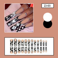 Uñas postizas estrelladas en blanco y negro, patrones únicos de tablero de control, extensión de uñas para uñas, bricolaje en casa - details 4