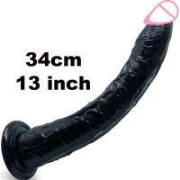 Consolador Leten de 13,4 pulgadas de largo, consoladores realistas de 34 cm, glande pequeño, gelatina negra con ventosa, Juguetes sexuales anales para mujeres, hombres y Gay - details 4
