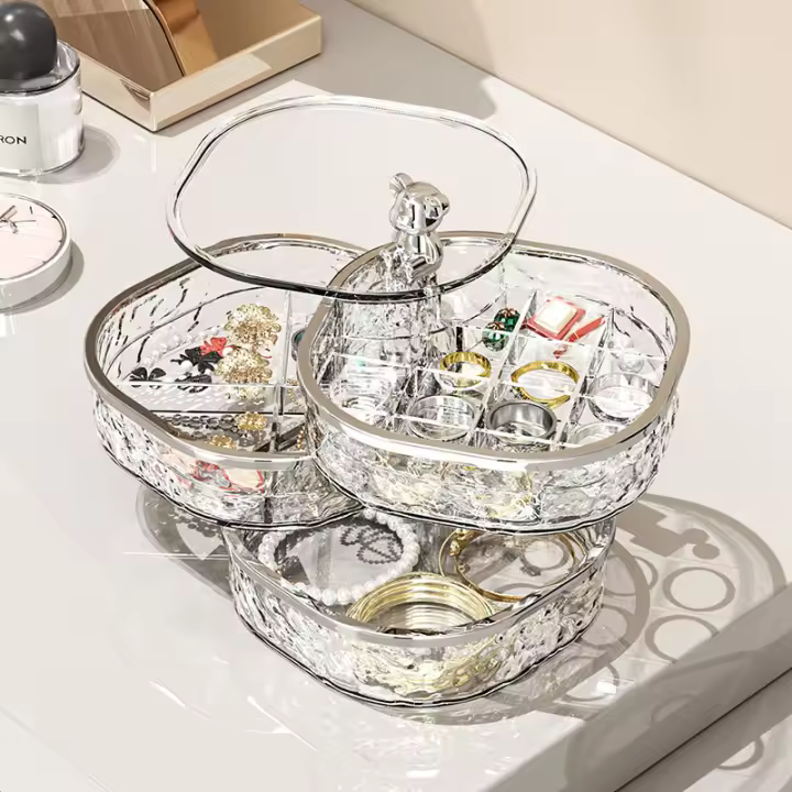 Caja de Joyería Giratoria de Alta Gama Caja de Almacenamiento de Accesorios de Cabello con Cinta Transparente Clip de Pendientes Delicados Banda de Cuero Equipo de Belleza - 1