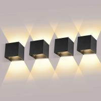 4 Piezas Aplique de Pared Interior/Exterior 12W Aplique Exterior Pared 3000K Blanco cálido Ángulo de haz Ajustable Negro Apliques Pared Led Impermeable - details 0