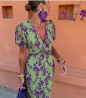 Vestido Largo con Cuello en V para mujer, traje Elegante de Manga corta, Moda de Verano - details 5