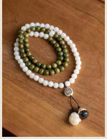 Cadena de suéteres retro de sándalo verde con raíces Bodhi de jade blanco - details 0