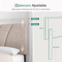 Somier 160 x 200 cm de Listones de Madera, Estructura de Cama de Laminas de chopo, cabecero tapizado Alto y cómodo para apoyarse, Fácil de Montar, Beige - details 2