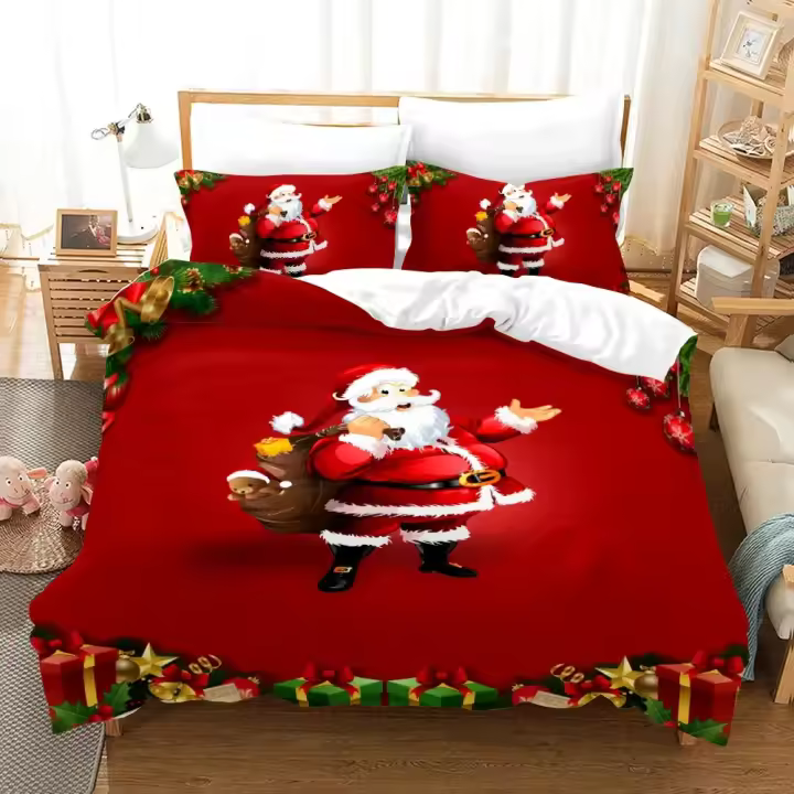 Funda de Edredón de Dibujos Animados de Navidad Juego de Cama de Tela para Dormitorio 200x200cm - 1
