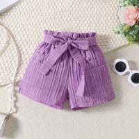 Verano nuevas niñas color sólido con tirantes plisados + conjunto de pantalones cortos con bolsa abierta - details 8