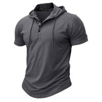 Hombres Deportes Fitness Casual al aire libre de manga corta camiseta con capucha Top Henley Shirt. - details 9