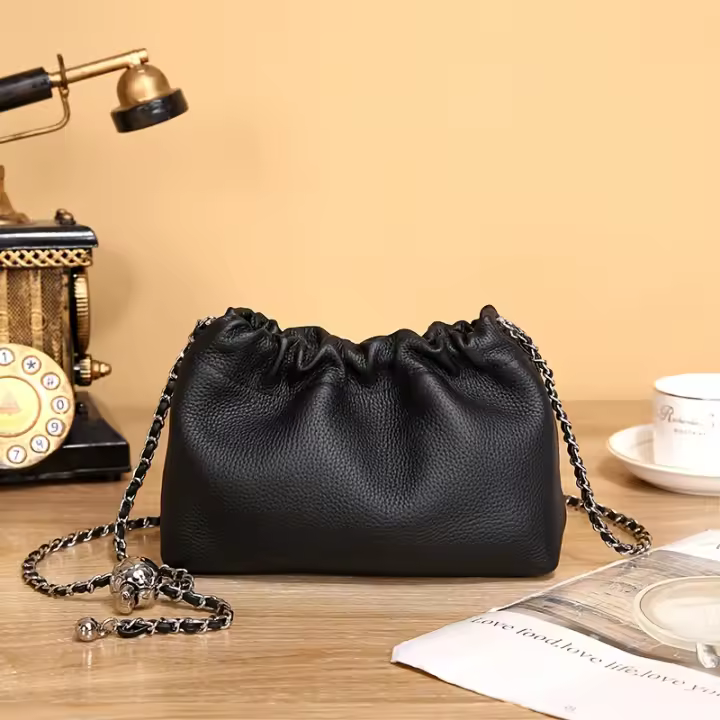Bolso de hombro de cuero genuino para mujer, bolso nube, bolso de cadena plisado de gran capacidad, riñonera informal cruzada de un solo hombro, bolso multiusos para viajes y compras - 1