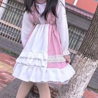 Lolita Alicia en el país de las Maravillas para mujer con volantes y mangas largas vestido Haruku japonés traje de muñeca de tela de algodón - details 2