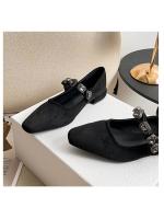 Zapatos Mary Jane de estilo coreano con estampado de leopardo, cabeza cuadrada pequeña, estilo temperamento 2025, con tiras de diamantes y boca baja para mujer - details 7