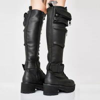 Botas de cuero con cremallera lateral para mujer, botines de tacón bajo a la moda, parte inferior gruesa con cordones, novedad de invierno de 2025 - details 18