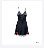 Vestido de tirantes sueltos con escote en V profundo para mujer, lencería sexy, camisón de encaje de satén fino - details 7